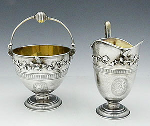 Tiffany Moore sugar and creamer antique sterling silver applied birds and ivy